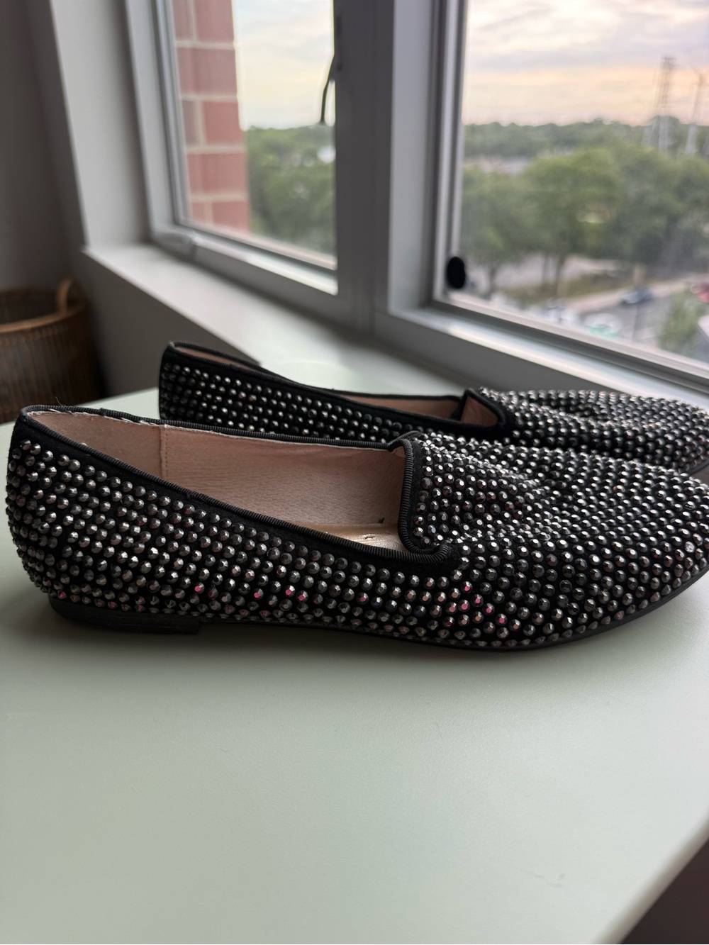 Steven by Steve Madden Studded Black Crystal Ballet Flats - Women's